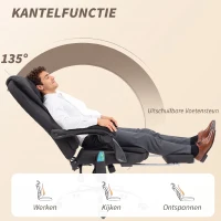 Vinsetto Bureaustoel met Massage- en Verwarmingsfunctie, Ergonomisch, Hoogteverstelbaar, Zwart(m-5)