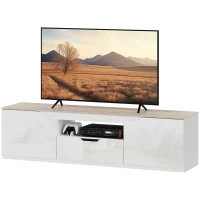 HOMCOM Lowboard TV, lucios, pentru televizoare de până la 165 cm, 3 compartimente, sertar, 160 x 38 x 43 cm, lemn natural(m-8)