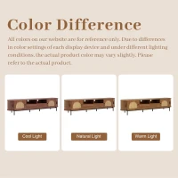 Space-Saving TV Stand with 2 Sliding Doors and 2 Drawers, Stylish TV Cabinet with Rattan Doors and Metal legs, 200L x 40W x 50H cm, Walnut(m-6)