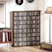 HOMCOM 16-Compartment Media Shelf - Rustic Brown(m-10)