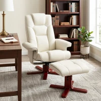 HOMCOM Sillón Reclinable con Reposapiés y Estructura de Madera Carga 150 kg Butaca para Dormitorio Crema(m-8)