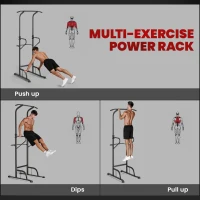 HOMCOM Power Tower Dip Station Pull Up Bar Multi-Function Push Up Equipment with Adjustable Height for Home Gym Strength Training Workout Fitness(m-4)