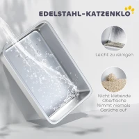 PawHut Katzentoilette Edelstahl Offene Katzenklo mit Schaufel hohem Rand Matte für Katzen bis 7 kg 60,2 x 40,2 x 29,5 cm, Grau(m-4)