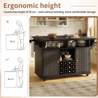 Foldable Serving Trolley with Ample Storage and Snack Racks, Mobile Kitchen Island for Balconies or Dining Room, 142.5L x 40W x 95H cm, Black(m-6)