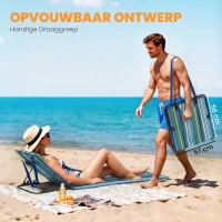 Outsunny 2-delige set strandligstoel met verstelbare rugleuning, lichtgewicht opvouwbaar met kussen en opbergvak(m-5)
