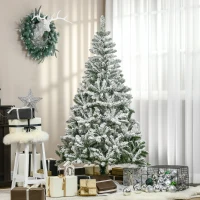 HOMCOM Künstlicher Weihnachtsbaum, Schnee-Effekt, flammenhemmend, Scharnierkonstruktion, Grün/Weiß(m-10)