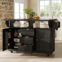 Foldable Serving Trolley with Ample Hidden Storage, Mobile Kitchen Island for Balconies or Dining Room, 142.5L x 40W x 95H cm, Black(m-8)