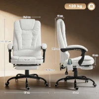 Vinsetto Silla de Oficina con 7 Puntos de Masaje con Reposapiés Retráctil Altura Ajustable Control Remoto y Tejido de PU Blanco(m-3)