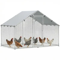 PawHut Hühnerauslauf für 5-8 Hühner, Dachplane, verriegelbare Tür, Stahlrahmen, 5,1 m², 3 x 1,7 x 1,9 m(m-12)