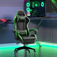 Vinsetto Silla Gaming de Cuero Sintético Reclinable 135° Reposacabezas y Reposapiés 65x65x121-129cm Negro y Verde(m-10)