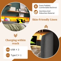 Upholstered Daybed with Integrated USB & Type‑C Charging, Storage Headboard Single Bed for Contemporary Bedrooms, 197.5L x 107W x 70H cm, Grey(m-4)