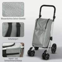 HOMCOM Einkaufstrolley, 46 Liter Tasche, Faltbarer Einkaufswagen mit Kühltasche, verstellbarer Griff, Aluminiumrahmen, Grau(m-9)