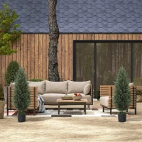 HOMCOM Set van 2 Kunstcipressen, Kunstbomen met 831 Bladeren, met Cementpot, UV-bestendig, Kunstplant, 90 cm, Groen(m-10)