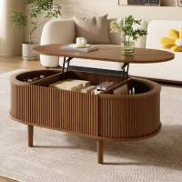 Functional Coffee Table with Height-Adjustable Tabletop, Solid Room Table with MDF Body and Pine Legs, 100L x 48W x 40H cm, Walnut(m-1)