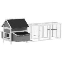 PawHut Großer Hühnerstall für 7-10 Hühner, Sitzstangen, Schaukel, Fenster, Nistkästen, Maschendraht, Grau(m-11)