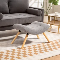 HOMCOM Repose pied salon ottoman pouf salon tabouret de canapé en tissu avec pieds en bois de hêtre, siège rembourré, gris(m-2)