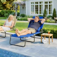Outsunny Bain de soleil chaise longue pliante avec appuie-tête, trou de lecture, transat inclinable 4 positions en Oxford 600D, transat jardin extérieur camping piscine terrasse, 190x56x28cm, bleu(m-10)