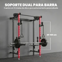 SPORTNOW Jaula de Potencia Plegable Rack para Sentadillas con Barra de Dominadas Sistema de Poleas Carga 700 kg Rojo(m-8)