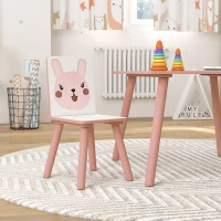 ZONEKIZ Kindersitzgruppe aus Kiefernholz, Tisch mit 2 Stühlen, Tiermotiv, Kinderzimmer, 3-8 Jahre, Rosa(m-9)