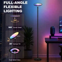 HOMCOM Uplighter Floor Lamp with Tuya App and Music Sync, Standing Lamp with Adjustable Head for Living Room Bedroom, Black(m-7)