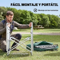 Outsunny Mueble de Cocina para Camping Plegable con 3 Mesas 4 Ganchos Poste de Luz y Bolsa de Transporte 172x48x130 cm Verde(m-8)