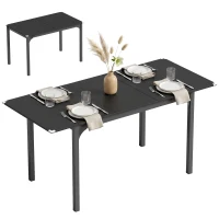HOMCOM Table à manger extensible de 4 à 6 personnes, pieds en acier, pour petits espaces, salle à manger, noir(m-16)