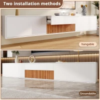 Spacious TV Cabinet with Cabinet Doors and Open Shelves, Practical TV Panel for Small Apartments and Large Bungalows, 180L x 34W x 30H cm, White+Wood(m-4)