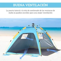 Outsunny Carpa de Playa Pop-up para 1-2 Personas con 2 Accesos y 2 Ventanas y Bolsa de Transporte 220x173x120 cm Azul Claro(m-6)