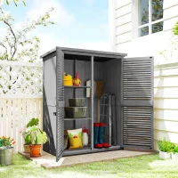 Outsunny Armario de Jardín 0,83 m² 127x65x168 cm con 2 Puertas de Persiana 2 Estantes 2 Asas y Techo Impermeable Gris(m-10)