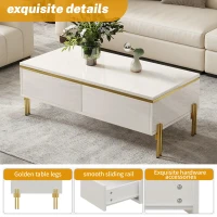 Spacious Coffee Table with 2 Hidden Drawers, Versatile Room Table for Italian-Style Rooms or Cream-Toned Spaces, 100L x 50W x 36H cm, White(m-4)