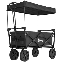 Outsunny Bollerwagen mit Dach, klappbar, 110L Kapazität, Stahlrahmen, 97x52x105 cm, Schwarz(m-1)