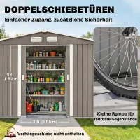 Outsunny Geräteschuppen mit Schiebetüren 2,77 x 1,95 x 1,92cm Metall Grau(m-5)
