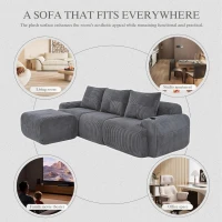 Corduroy L-Shaped Sectional Sofa with Integrated Cup Holders, 3-Seater Modular Cord Sofa for Living Rooms, 268L x 174W x 80H cm, Dark Gray(m-8)