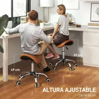 HOMCOM Taburete con Ruedas Taburete Giratoria con Altura Ajustable Taburete Cosmética Dentista Peluqueria 52x53x49-61cm Marrón(m-4)