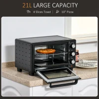 HOMCOM Minibackofen, 21 L Toasterofen mit 1 Drahtgestell und 1 Backblech, 3 Kochmodi, 100 °C-230 °C, Edelstahl, Glas, Schwarz(m-4)