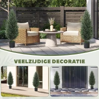 HOMCOM Set van 2 Kunstcipressen, Kunstbomen met 831 Bladeren, met Cementpot, UV-bestendig, Kunstplant, 90 cm, Groen(m-6)