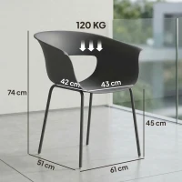 Outsunny Set 4 Scaune de Grădină, cu Brațe și Spătar Perforat, din PP și Metal, 61x51x74 cm, Gri Închis(m-3)