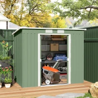 Outsunny Tuinschuur met Ventilatieraampjes, Schuifdeuren, van Gegalvaniseerd Staal, 213 x 130 x 159 cm, Groen(m-15)