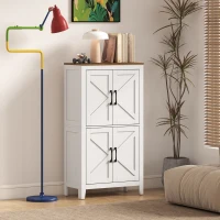 HOMCOM Meuble de salle de bain, meuble de rangement étroit avec 4 portes de grange et étagères réglables, blanc(m-9)
