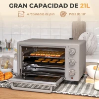 HOMCOM Horno Sobremesa de 21L 1400W Mini Horno Eléctrico Temporizador hasta 60min y Temperatura Regulable hasta 230℃ Plateado(m-4)