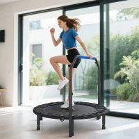 HOMCOM Cama Elástica Plegable Ø114 cm con Mango Ajustable Marco de Acero para Entrenamiento Piernas Cuerpo Azul y Negro(m-10)