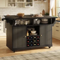 Foldable Serving Trolley with Ample Storage and Snack Racks, Mobile Kitchen Island for Balconies or Dining Room, 142.5L x 40W x 95H cm, Black(m-1)