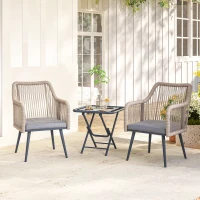 Outsunny Set de 2 Sillas de Jardín Exterior de Ratán con Cojines Reposabrazos y Marco de Acero para Terraza 54x65x80 cm Gris(m-10)