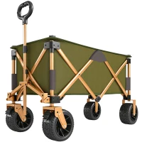 Outsunny Bollerwagen, klappbar, mit Klapptisch, Stahlrahmen, höhenverstellbarer Griff, Grün, 108 x 55 x 93 cm(m-1)