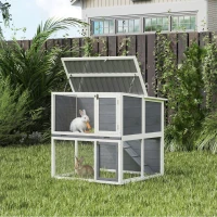 PawHut Hasenstall 2 Etagen Kaninchenstall aus Holz mit wetterfest aufklappbar Dach, Freilaufgehege, Rampe, 98x95x102,5 cm Grau(m-2)