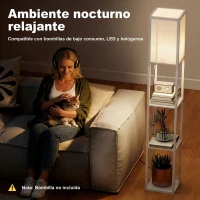 HOMCOM Lámpara de Pie con Estantes de Almacenaje, Lámpara de Lectura Moderna, Pantalla de Acrílico, Casquillo E27, para Decoración, Salón, Dormitorio, Oficina, Blanco(m-6)
