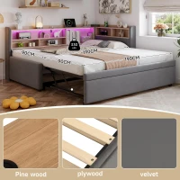 Practical Upholstered Daybed with Pull‑Out Trundle, Perfect Bed Frame for Studios, Living Rooms, or Guest Spaces, 201L x 105W x 85H cm, Grey(m-5)