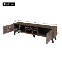 Spacious TV Cabinet with 2 Doors and 2 Open Shelves, Smooth TV Stand with Soft‑Closing Hinges, 160.5L x 35W x 45H cm, Wood(m-3)