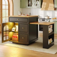 Extendable Bar Table with Arched Tempered Glass Doors, Space-Saving Dining Table for Kitchen or Living Space, 195.5L x 70W x 93.5H cm, Black(m-8)