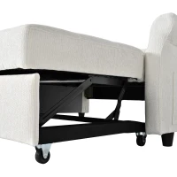 Convertible Sofa Bed with Adjustable Backrest, Functional Sofa with USB & Type-C Ports and Storage Pocket, 135L x 173W x 58H cm, Off White(m-9)